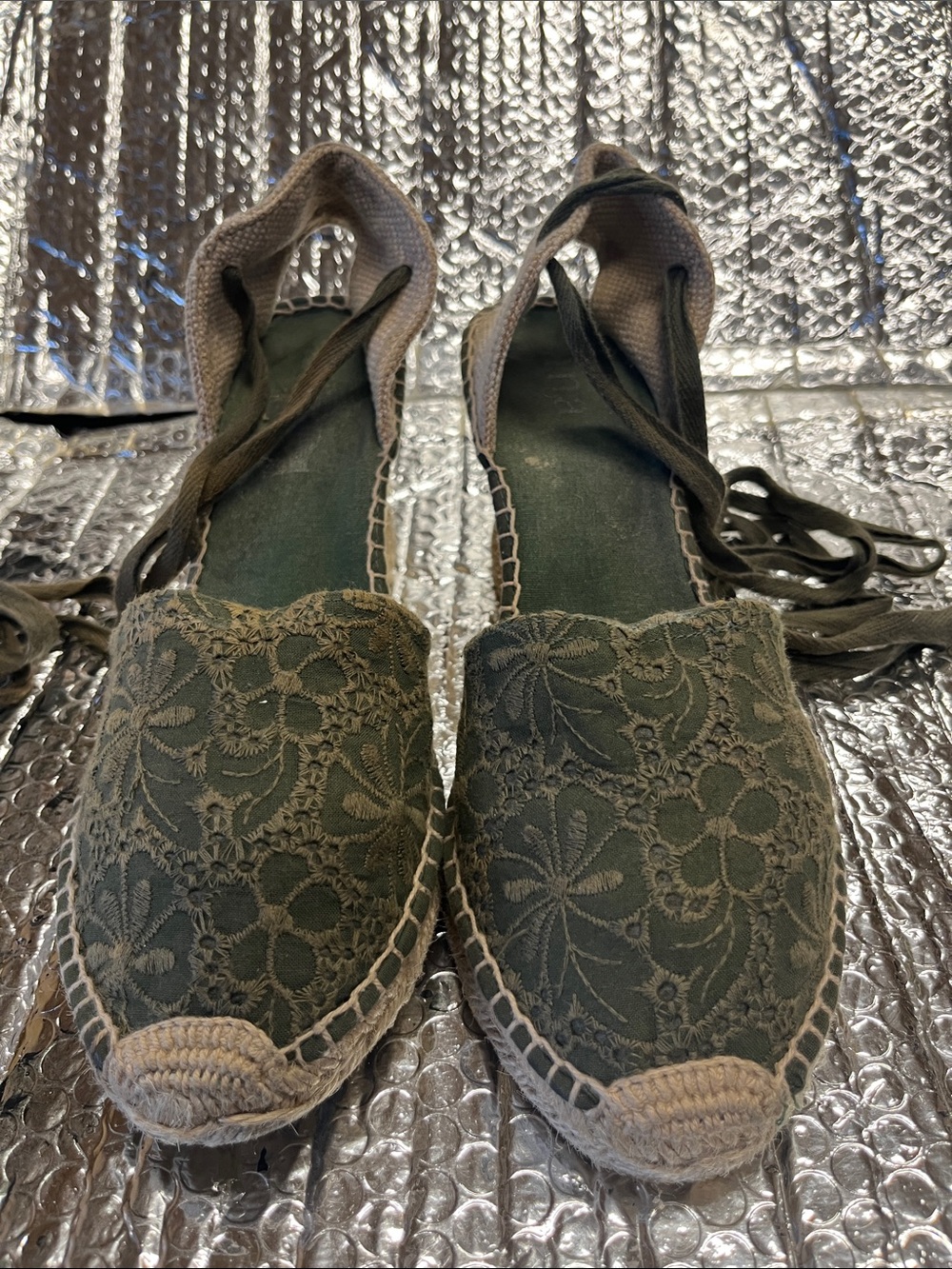 a.n.a Olive Green Lace Espadrille Tie-Up Flats